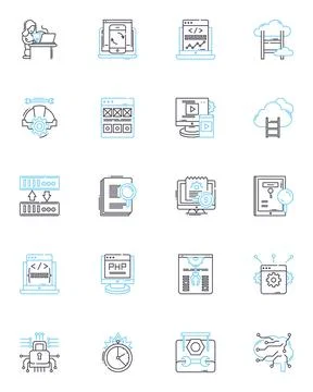 Data Encryption linear icons set. Cryptography, Security, Privacy, Algorithms Stockillustratie