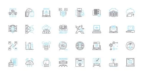 Data encryption linear icons set. Security, Cryptography, Confidentiality Stock Illustration