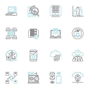 Data encryption linear icons set. Security, Cryptography, Confidentiality Stock Illustration