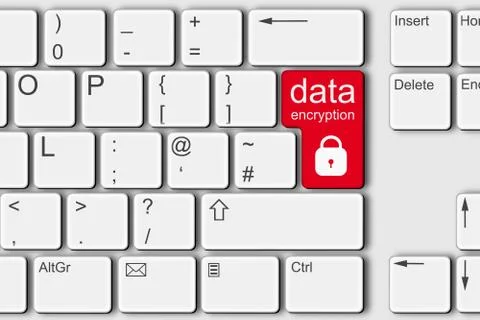 Data encryption lock concept PC computer keyboard 3d illustration red 스톡 일러스트