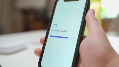 Data encryption progress bar stops at 70 percent on smartphone screen Stock-Footage 342603026
