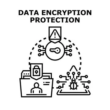 Data encryption providing digital protection and cybersecurity Illustrazione stock