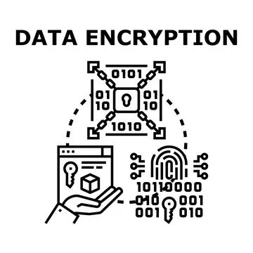 Data encryption security protecting digital information access Illustrazione stock