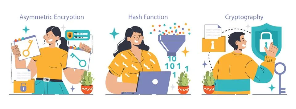 Data encryption set. Personal information, internet access or database Stock Illustration