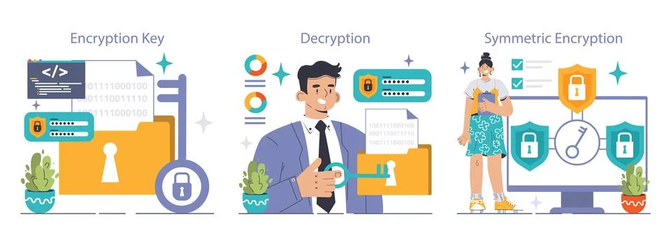 Data encryption set. Personal information, internet access or database Stock Illustration