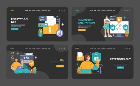 Data encryption web or landing set. Personal information, internet access Stock Illustration
