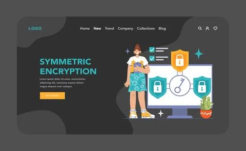 Data encryption web or landing. Personal information, internet access Illustrazione stock