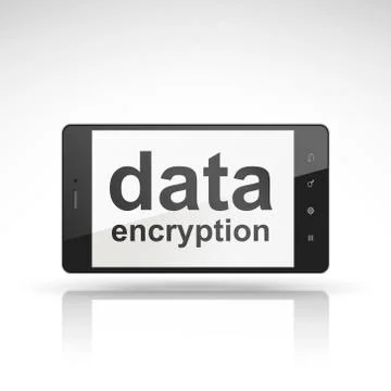 Data encryption words on mobile phone Illustrazione stock