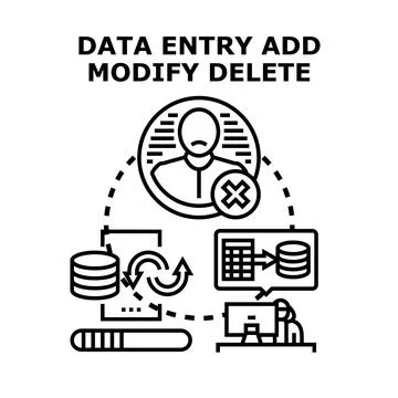Data entry add modify delete process operation Illustrazione stock