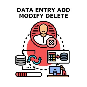 Data entry add modify delete process operation Stock Illustration