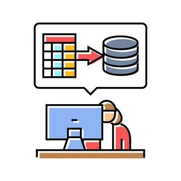 Data entry administrative assistant color icon vector illustration Stock Illustration