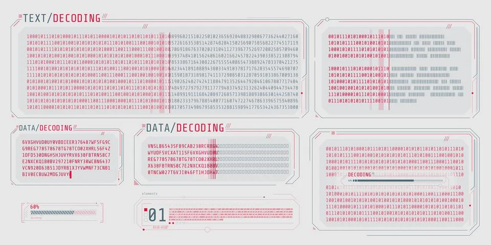 Data entry and text decoding on futuristic interface screen. Stock Illustration