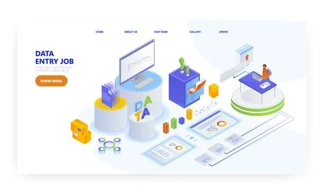 Data entry job, landing page design, website banner vector template. Man Stock Illustration