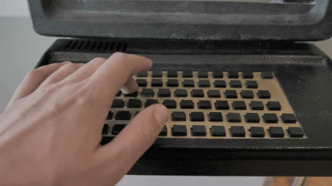 Data Entry Into Old Computer Keyboard Stock Footage