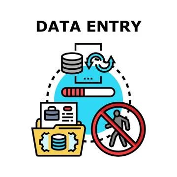 Data entry process managing information and inputting data Stock Illustration
