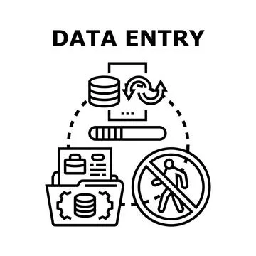 Data entry process managing information and inputting data Stock Illustration
