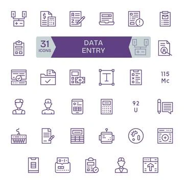 Data Entry Vector Icon Repository containing 35 Regular Line 128x128 Detail.. Stock Illustration