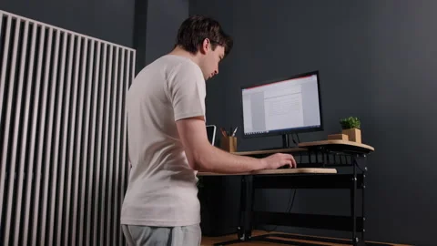 Data entry, white desk, computer standing 库存影片 346176729