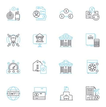 Data evaluation linear icons set. Analysis, Assessment, Scrutiny, Interpretation Stock Illustration