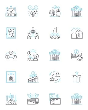 Data evaluation linear icons set. Analysis, Assessment, Scrutiny, Interpretation Stock Illustration
