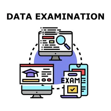 Data examination process, analysis, and online education concept Stockillustratie
