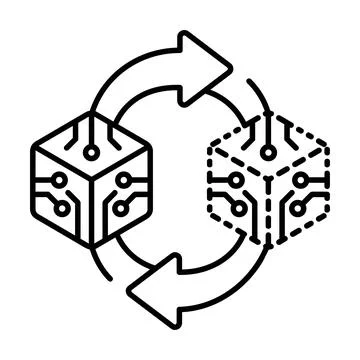 Data exchange and digital processor synchronization icon with exchange, tra.. 스톡 일러스트