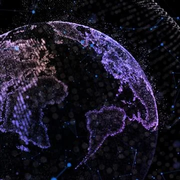 Data exchange and global network over the world 3d illustration. Illustrazione stock