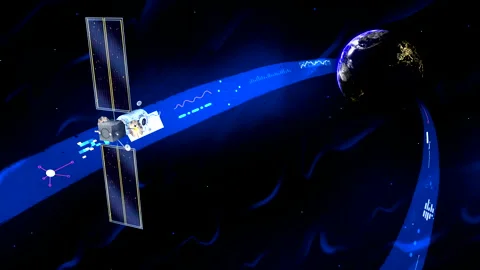 Data exchange between the satellite and the Earth. Illustration Video stock 172144332