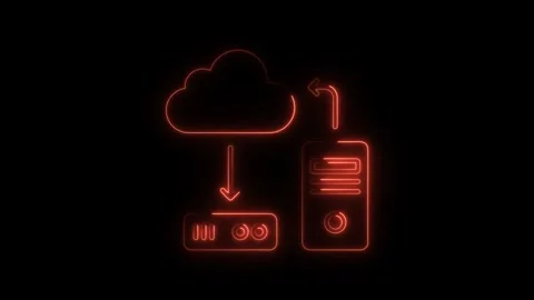 Data exchange cloud icon glow neon style, remote info storage, database com.. Stock Footage 291036016