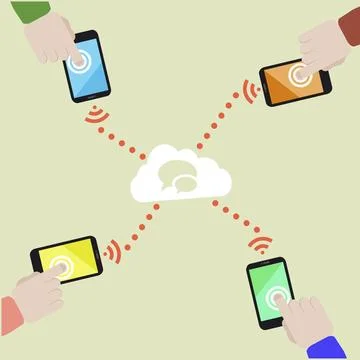 Data exchange cloud minimalistic illustration of wireless data exchange be... Stock Photos