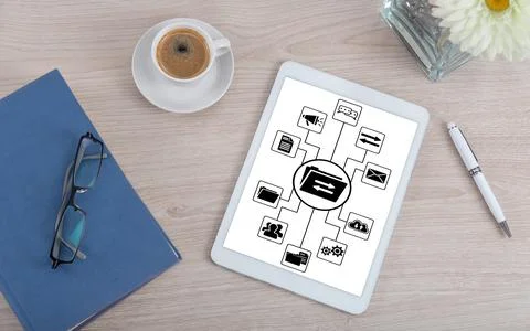 Data exchange concept on a digital tablet Stockfoto's