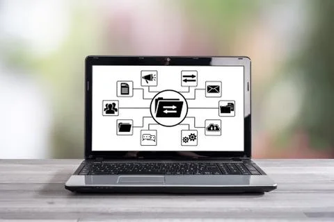 Data exchange concept on a laptop screen Foto stock