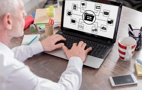Data exchange concept on a laptop screen Foto stock