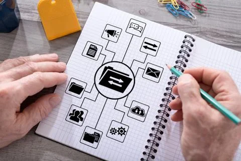 Data exchange concept on a notepad Foto stock