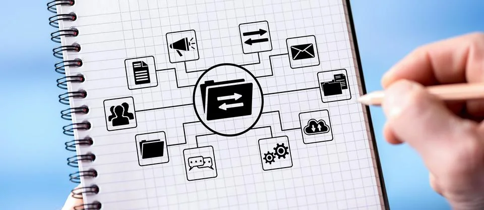 Data exchange concept on a notepad Foto stock
