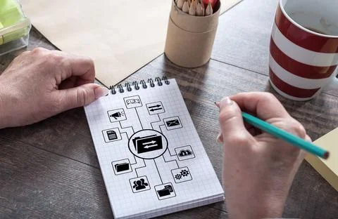 Data exchange concept on a notepad Stockfoto's