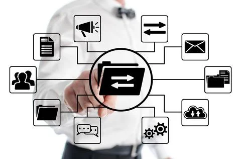 Data exchange concept shown by a man Stock Photos