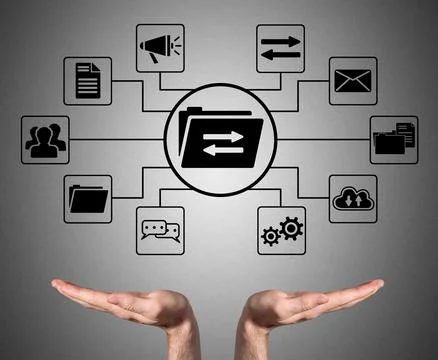 Data exchange concept sustained by open hands Stock Photos