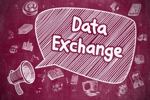 Data Exchange - Doodle Illustration on Red Chalkboard. Stock Illustration