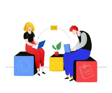 Data exchange - flat design style colorful illustration Stock Illustration