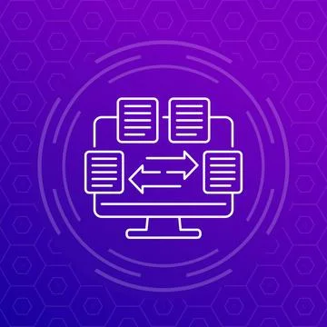 Data exchange icon with documents, line vector Stock Illustration