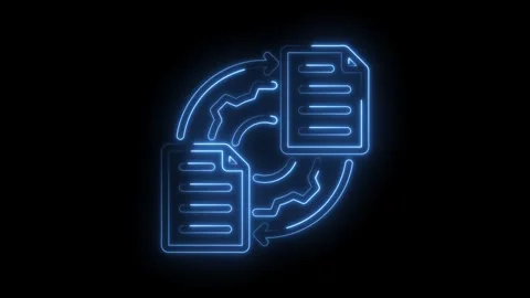 Data exchange with neon outlines two documents connecting with arrows in moti Stock Footage 346002239