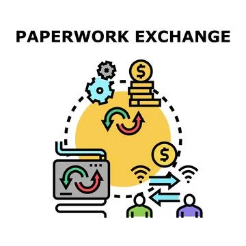 Data exchange paperwork processing and digital financial transactions Stock Illustration