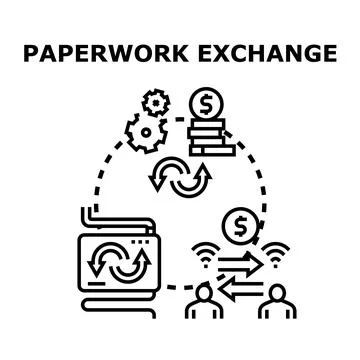 Data exchange paperwork processing and digital financial transactions 库存插图