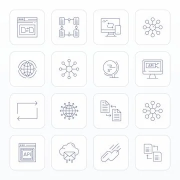 Data Exchange Vector Graphics Pack including 16 Thin Line High Resolution D.. 库存插图