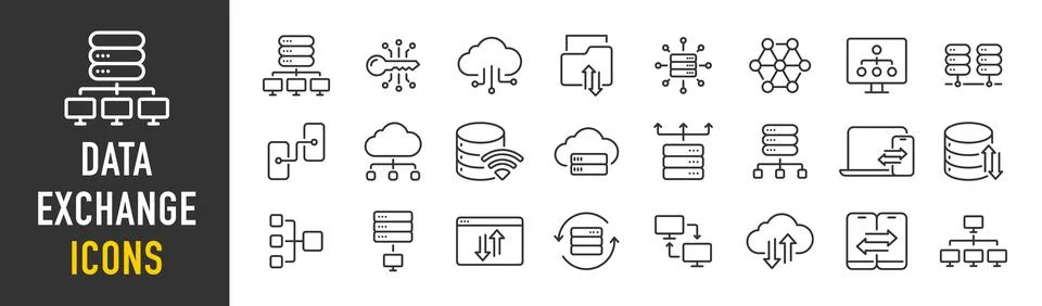 Data Exchange web icons in line style. Traffic, cloud, files, server, techn.. Stock Illustration
