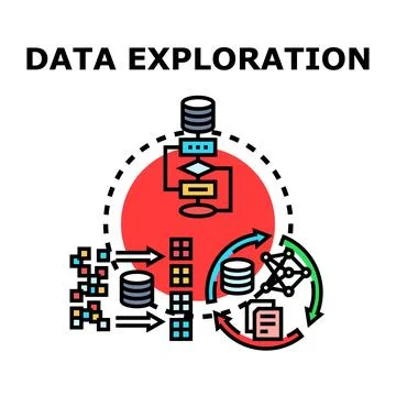 Data exploration process collecting, analyzing, and transforming information Stock Illustration