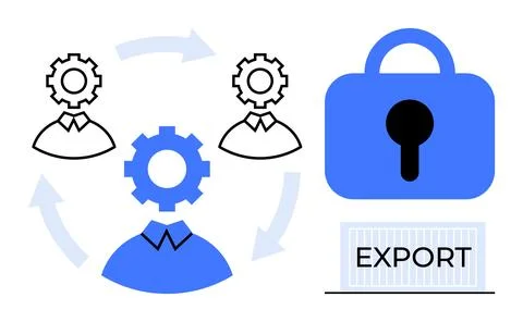 Data Export Process and Security Concept with Gears and Lock Symbol Stock Illustration