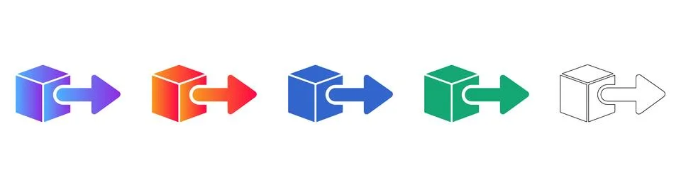Data Export Process Icon Set, Output Box Symbol Collection 库存插图