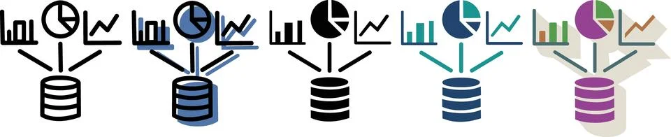 Data extraction from database icon set Stock Illustration